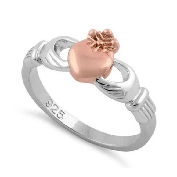 Two Tone 14k Rose Gold Vermeil Claddagh Ring New - Picture 1 of 4